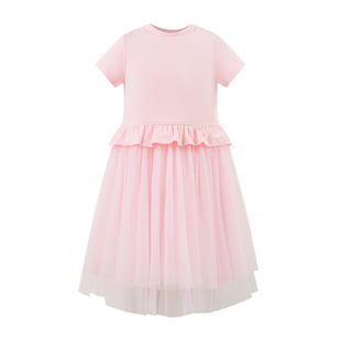 Little Naive儿童连衣裙夏季新款凉感短袖网纱裙女童圆领T恤裙子