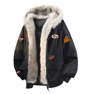 查尔斯桃心美式座山雕连帽毛领羽绒服男女情侣冬季加厚保暖外套潮