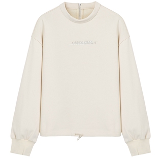 布景加绒卫衣女冬季新品简约圆领字母装饰直筒宽松厚款上衣1406