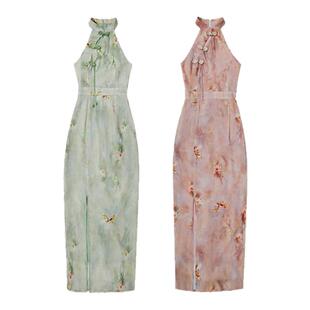 贰羊设计 【现货5折】梦回南浔 新中式挂脖改良旗袍禅意连衣裙