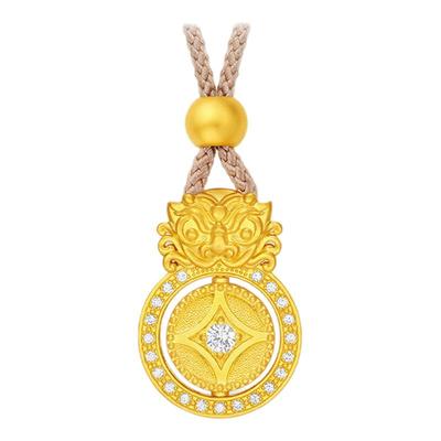 周大生平安泰山足金钻石吊坠黄金点钻石敢当挂坠配绳生日礼物