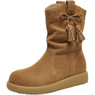 周也同款TATA他她小熊靴西部堆堆靴加绒短靴美拉德靴子CHD01DZ5