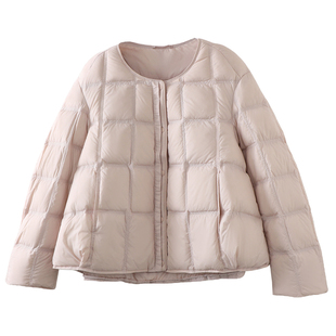 韩国羽绒服女冬短款2025新款宽松圆领方块时尚洋气90白鸭绒外套