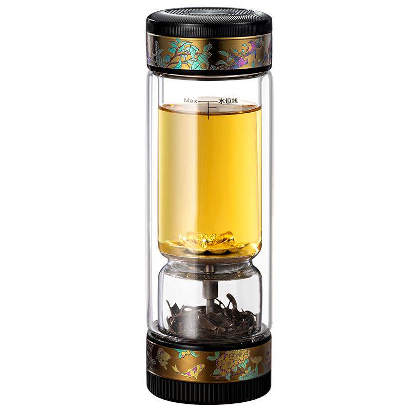 茶之恋彩钛工笔花鸟茶水分离杯