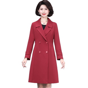 喜妈妈春装风衣女2026新款时尚洋气质中老年结婚红色大衣外套