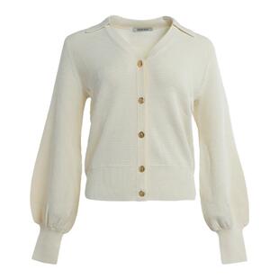 TRENDY STONE香奶奶复古小翻领重工泡泡袖金银线针织开衫毛织外套