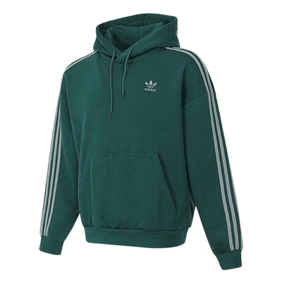 adidas阿迪达斯三叶草套头衫2025秋男三条纹绿色连帽卫衣JP1070