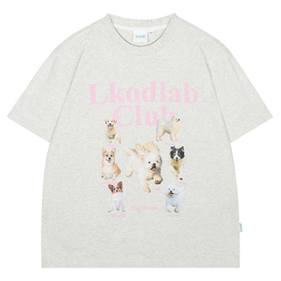 LK STORE LKOD2023春夏新款小狗印花圆领打底衫短袖男女情侣款T恤