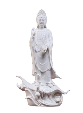 陶瓷41cm高立荷观音菩萨站像南海