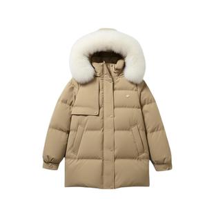 紫涵中长款连帽羽绒服女2025年冬季新款狐狸毛领加厚保暖鸭绒外套