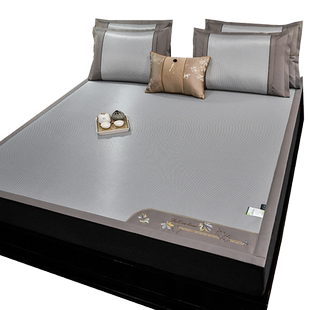 夏季艾草冰丝凉席床笠款三件套冰藤席凉感可机洗水洗折叠空调席子