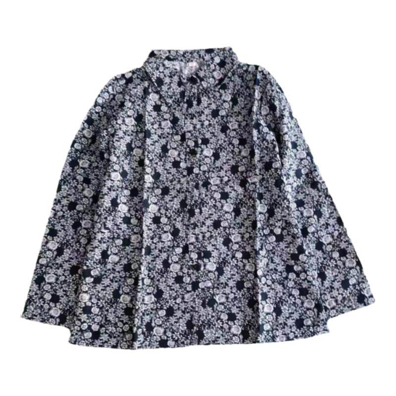 妈妈纯棉衬衫女长袖全棉春秋装中老年婆婆上衣格子衬衣女宽松大码