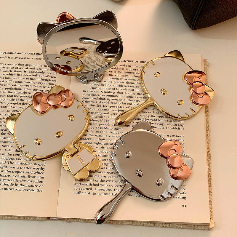 可爱kitty猫小镜子女随身携带手持迷你化妆镜立体折叠补妆镜学生