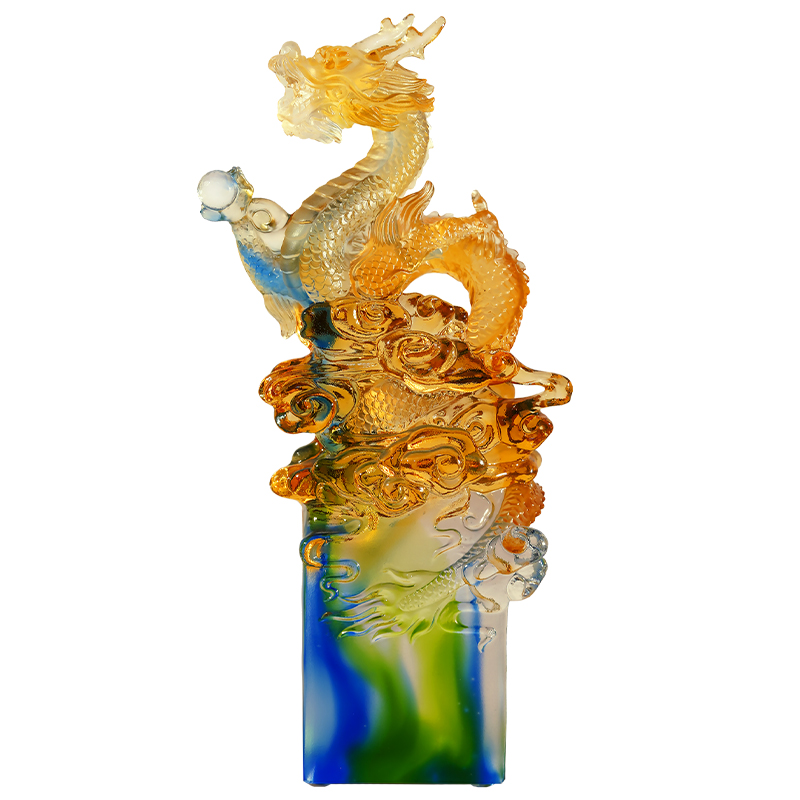 生肖龍擺件客廳酒柜家居飾品琉璃工藝品《四季興隆》龍年商務(wù)禮品