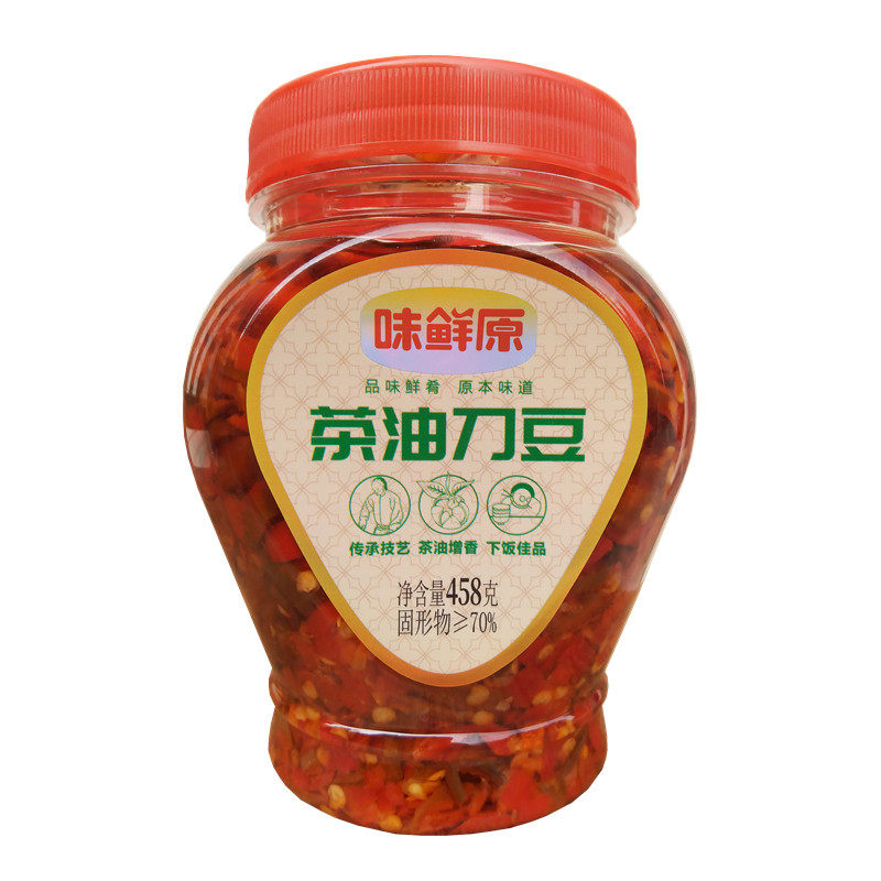 湖南特产茶油刀豆剁辣椒下饭菜458克瓶装手工腌制开味菜拌饭咸菜
