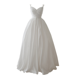 2025新款塔夫绸法式高腰无袖吊带V领小众新娘出门纱迎宾轻婚纱