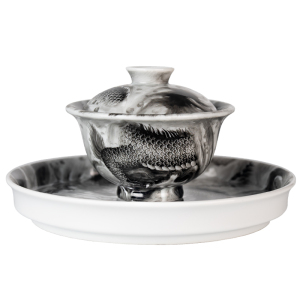 圣山景德镇高端《墨韵苍龙》陶瓷茶具盖碗手绘粉彩茶具套组茶杯