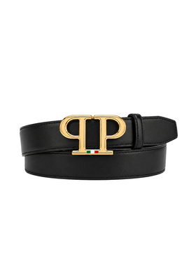 PHILIPP PLEIN 男士经典PP造型简约纯色牛皮腰带商务休闲装饰皮带