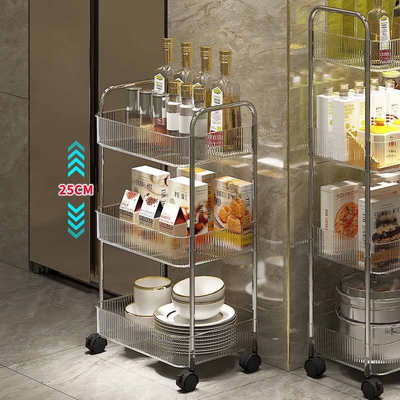 家用高档厨房透明白置物架落地架子小推车移动浴室收纳简易置物架