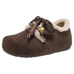 星期六加绒毛绒勃肯鞋女系带全包2025冬季款厚底保暖棉鞋雪地靴直