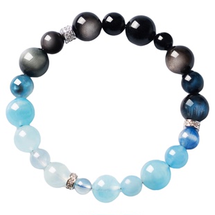 海蓝宝手串手链高级感纳水为境天然银曜石收心为海蓝色