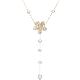 花朵珍珠项链女款2025年新款轻奢高级感流苏毛衣链长款时尚配饰