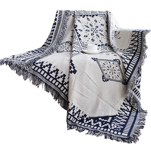 美式简约几何沙发巾沙发毯子盖巾老虎躺椅盖毯单人座垫