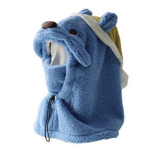 头套帽子面罩一体可爱卡通滑雪毛绒帽骑电动车外戴头盔大头围防寒