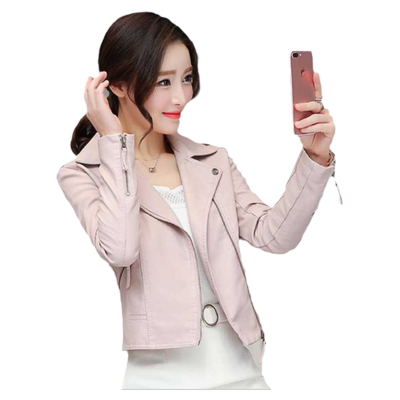 23春秋装新短款皮衣女粉色外套韩