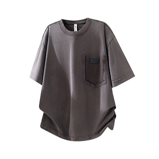 280克重磅纯棉短袖T恤男夏季潮牌宽松大码圆领破旧设计感半袖上衣