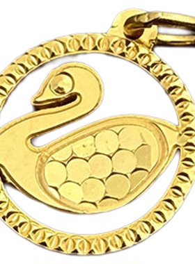 S925纯银镀金天鹅镂空圆牌吊坠