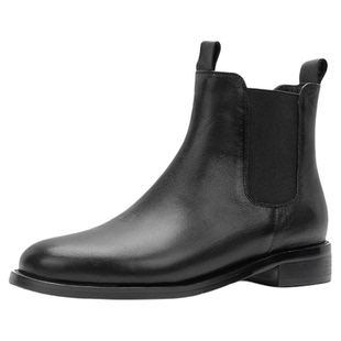 奥莱专供Nine West/玖熙新款圆头牛皮切尔西靴马丁鞋粗跟短靴女款