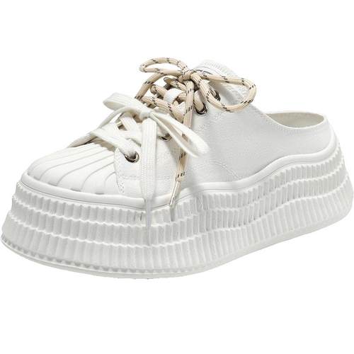 百丽厚底贝壳头透气小白鞋子女2025夏季新款半拖包头凉拖B2549BH5