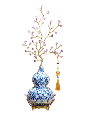 紫水晶发财树陶瓷葫芦摆件客厅招财壁龛装饰入户玄关造景2025新款