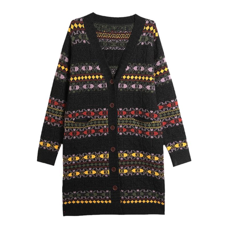 恒源祥中长款复古毛衣女宽松外穿针织开衫2025新款春秋季百搭外套