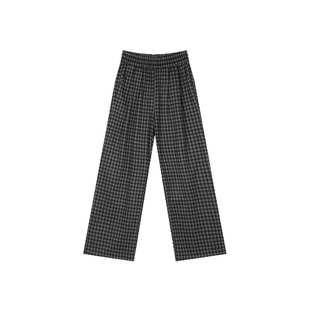 黑灰色巨好看的冬装裤子女款大码胖mm慵懒风毛呢阔腿休闲格子长裤