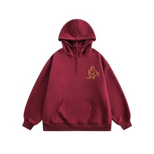 查尔斯桃心红色小马印花连帽卫衣本命年衣服男女同款新年战袍上衣