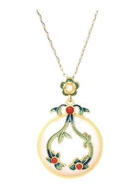 国潮琐骨链珐琅吊坠仿和田玉项链复古装宫廷旗袍配饰妈妈生日礼物