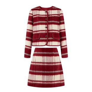 秋水伊人小香风千金感裙套装2025年冬季新款女装格子毛呢两件套女