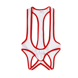 大码连体背带男士大码丁字裤U凸性感提臀透明三角内裤镂空双丁裤