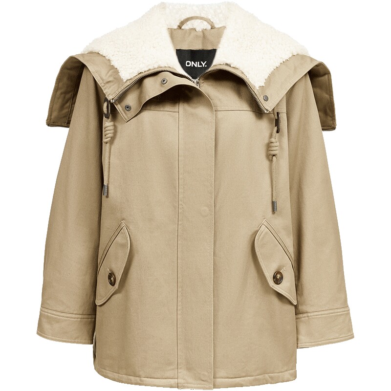ONLY羊羔毛拼接翻领派克棉服