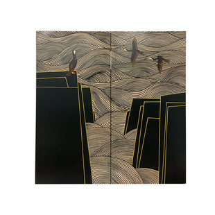 Ni尼家中古风屏风抽象线条折屏隔断客厅沙发背景角落玄关装饰屏风