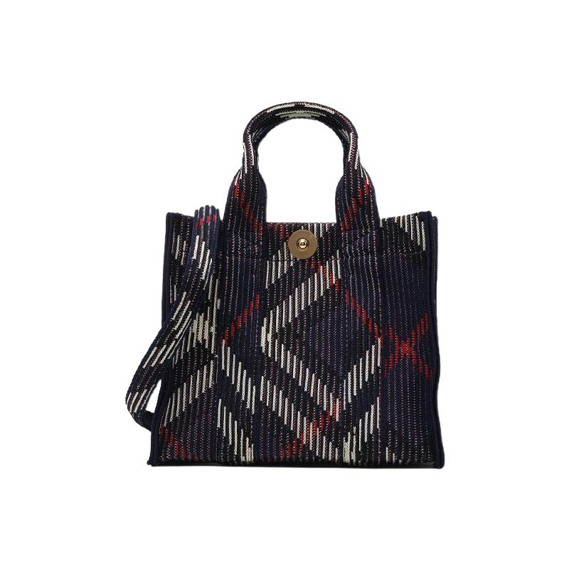 【自营】BURBERRY/博柏利女士SS25针织格纹手提单肩斜挎包托特包