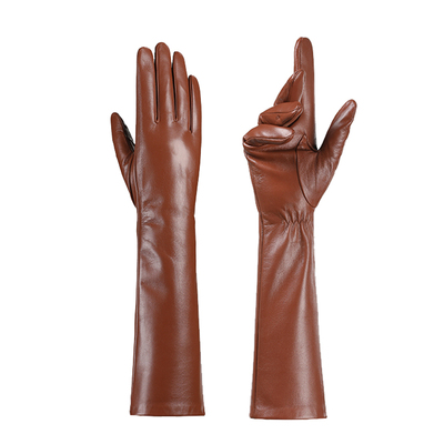 40CM长款羊皮手套女羊毛内里丝里