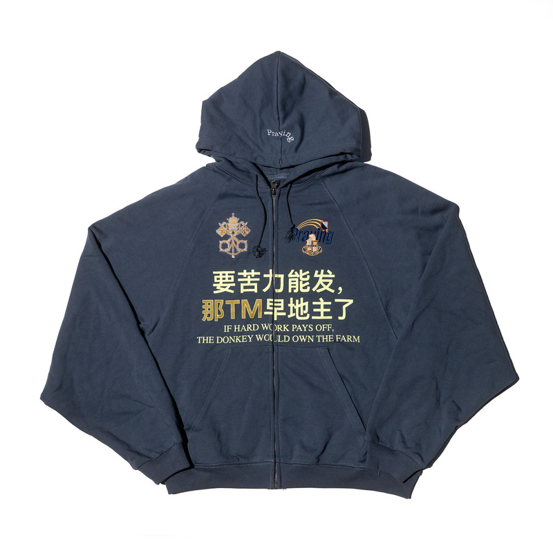Praying Hard Work Hoodie 个性文字印花拉链连帽卫衣26秋季新款