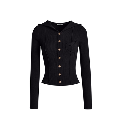 阔色v领针织衫连帽衫女