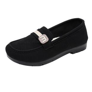 春秋款平底豆豆鞋女一脚蹬软底防滑黑色上班老北京布鞋女工作单鞋