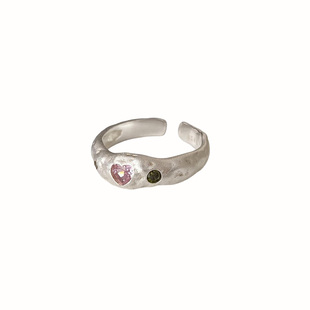 熔岩粉爱心戒指开口不规则冷淡风泫雅气质小众设计回流高级感饰品