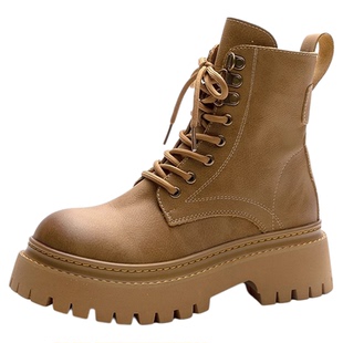 厚底马丁靴女2025冬新款英伦风短靴真皮爆款超火加绒内增高机车靴