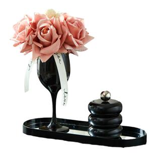 仿真花艺摆件高级感收纳托盘套装高档轻奢玄关客厅茶几餐边柜装饰